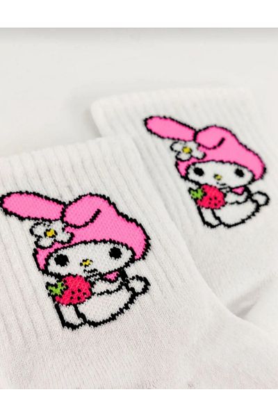 ÖZKAHRA TEKSTİL Unisex Hello Kitty My Melody Socks Λευκές κάλτσες με σχέδιο