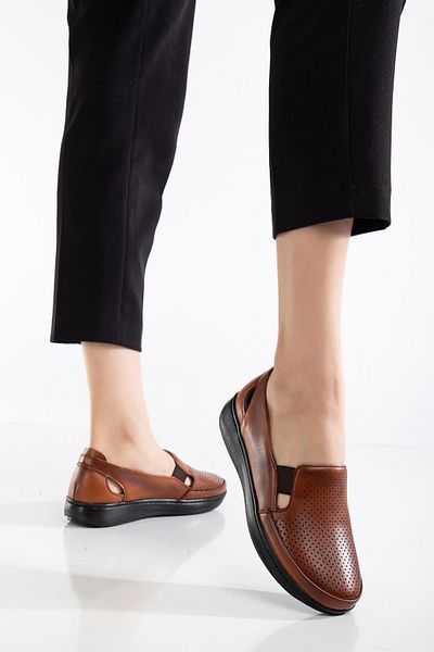 Dilimler Ayakkabı Orthopedic Women's Casual Shoes - Large Size, Tan Laser Printed Side Windows