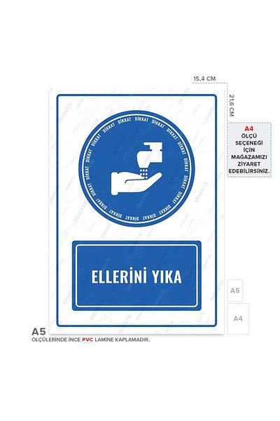 Posterya Ul01078-A5 - Wash Hands Warning Sign (15,4×21,6cm)