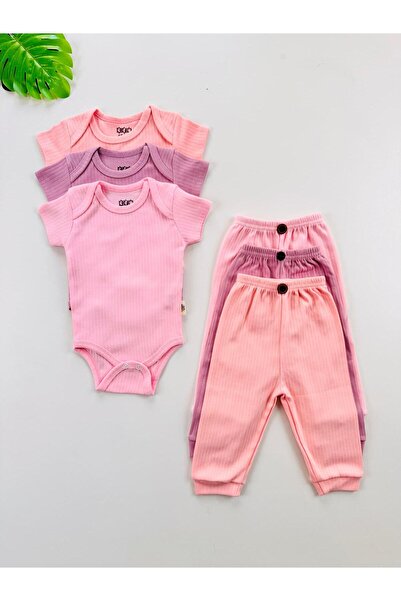 EFU BABY 3'lü %100 Pamuklu Kısa Kol Kız Bebek Body Pantolon Takım