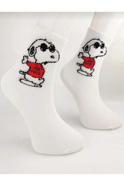 ÖZKAHRA TEKSTİL Unisex κάλτσες Snoopy Άνετες λευκές κάλτσες κολλεγίου
