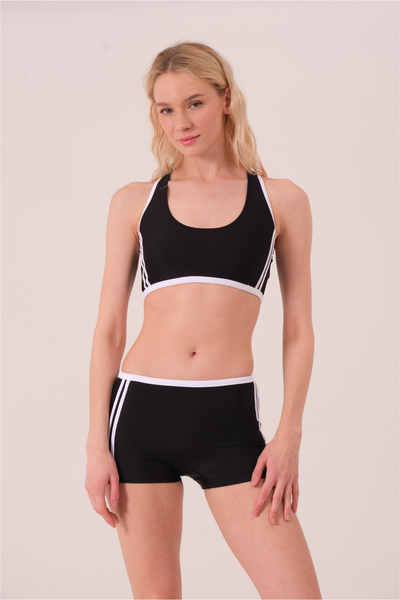 CUPSEA Γυναικείο ριγέ μαύρο σορτς μαγιό μπικίνι