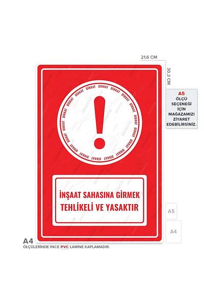 Posterya Ul01527-A4 - It Is Dangerous and Prohibited to Enter the Construction Site Warning Sign (21,6×30,3cm)