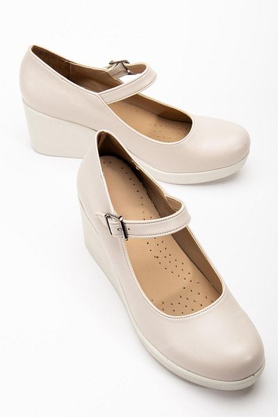 Dilimler Ayakkabı Hard Hat Faux Leather Beige Patent Leather Women's Wedge Shoes