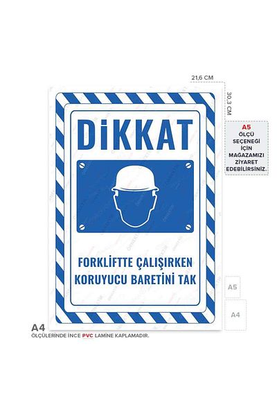 Posterya Ul02731-A4 - Wear Protective Helmet While Working on Forklift Warning Sign (21.6×30.3cm)