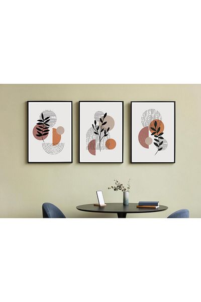 ByMeyla Bohemian Look Concept 3 Piece Frameless Poster, Modern Frameless 3 Piece Painting