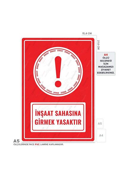 Posterya Ul01523-A5 - It Is Forbidden to Enter the Construction Site Warning Sign (15,4×21,6cm)