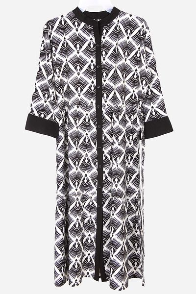 Marwa Butik Store Women's Monochrome Geometric Print Shirt Dress