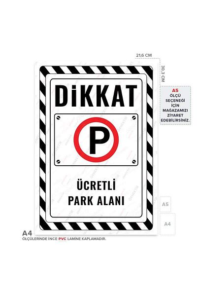 Posterya Ul02450-A4 - Paid Parking Warning Sign (21.6×30.3cm)