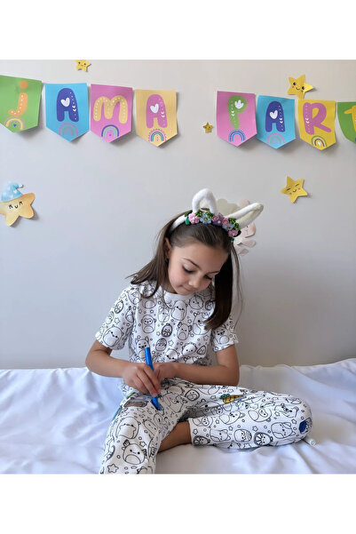 %100 Boyanabilir ve Yıkanabilir Squishy desenli çocuk pijama takımı