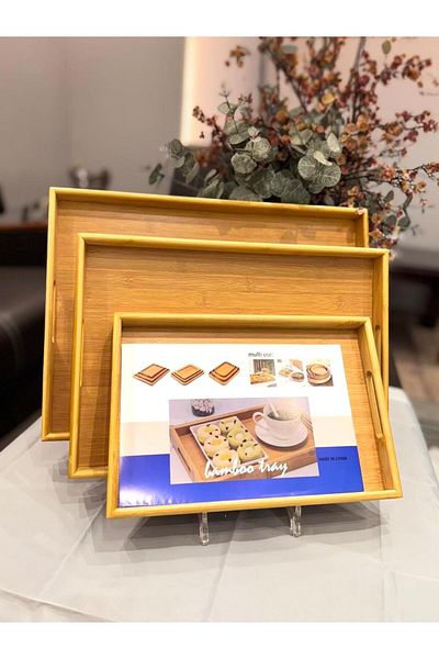aljahwari 3piece rectangular wooden tray set with handle