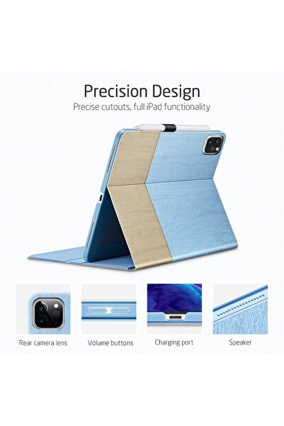 ESR ESREGER iPad Pro 12.9-inch 2018 to 2021 Simple City Case with Pencil Holder - Sky Blue with Light Brown