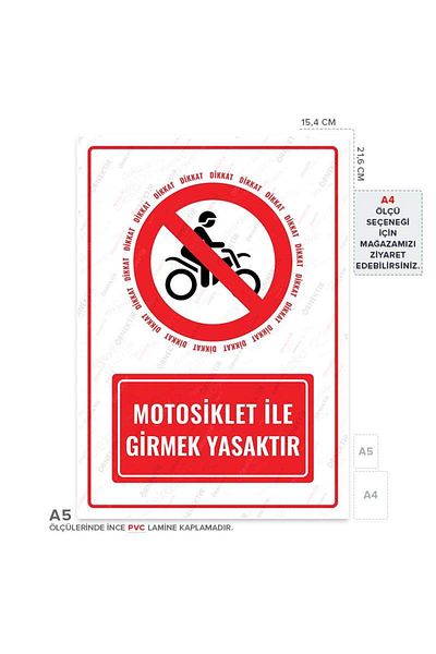 Posterya Ul01579-A5 - It Is Prohibited to Enter with a Motorcycle Warning Sign (15,4×21,6cm)