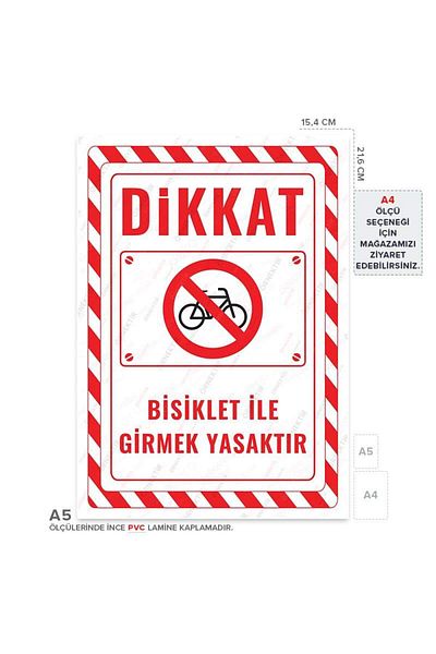 Posterya Ul02649-A5 - It Is Forbidden to Enter with a Bicycle Warning Sign (15,4×21,6cm)