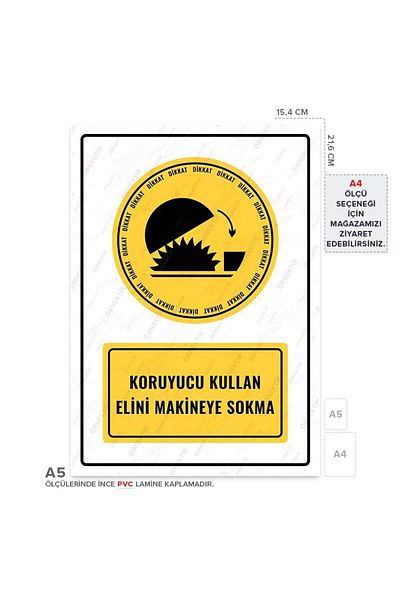 Posterya Ul01058-A5 - Warning Sign for Using Protective Hand in Machine (15,4×21,6cm)