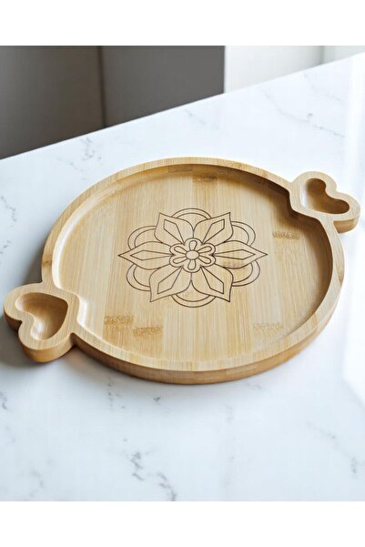 Royal Hediyelik 31X24Cm Floral Pattern - Heart Shaped Oval Bamboo Kitchen Tool