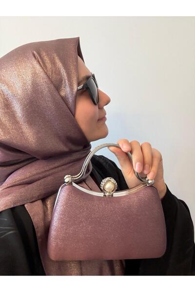 Ceylan Simli Lila Renkli Abiye Şal - Çanta Takımı