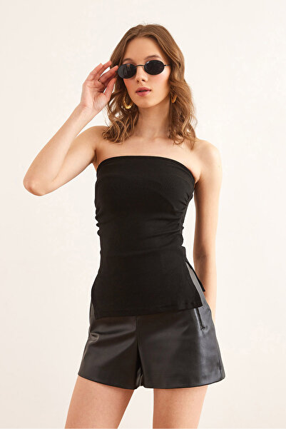 Olalook Women's Black Ecru Blouse, Side Slit and Extra Sleeve Blouse (Blz- 19002863 )