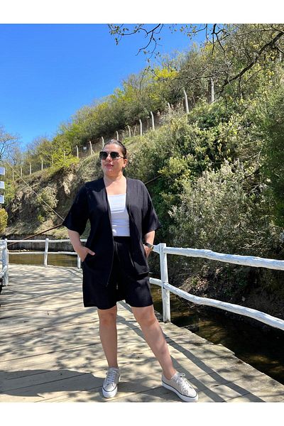 MJORA Plus Size Kimono & Shorts Knitted Set