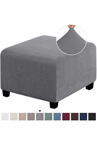 Choice غطاء مسند قدم عثماني قابل للطي من قماش الجاكار المتين القابل للتمدد حسب الطلب، مقاس M، رمادي فاتح، 3 مقاسات