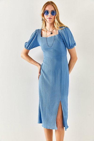Olalook Rochie midi, fără spate, albastru baby, pentru femei, ELB-19001934