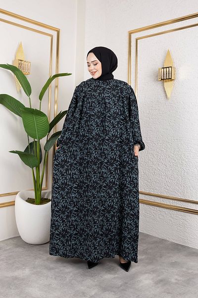 Nevayla Moda Φόρεμα με μοτίβο βισκόζης με ρόμπα - Πράσινο / E0126
