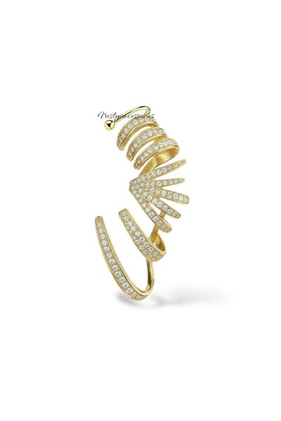 neslyaccessories Solar Flare Onbir Halka Full Taşlı Kulağı Saran Kıkırdak Küpe
