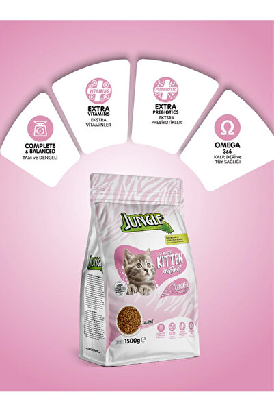 Jungle Tavuklu Yavru Kedi Maması 1.5 Kg Ekstra Vitamin ve Prebiyotik Yeni Ambalaj 1500 gr