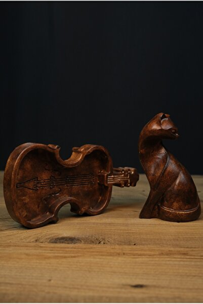 Dekor Keman ve Kedi Biblo
