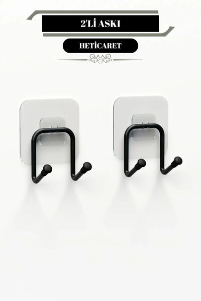 HETicaret Yapışkanlı 2 Adet Çift Kancalı Banyo Mutfak Askısı Metal Askılık Du...