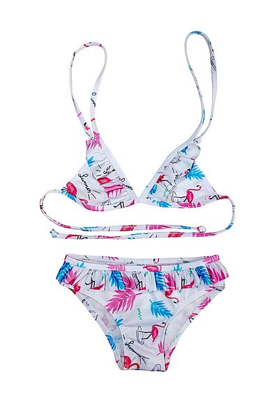 Lolliboomkids Girl's Ruffle Detailed Triangle Tie Summer Flamingo Bikini Set