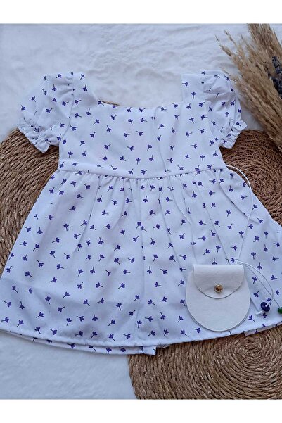 ayzen store Floral Patterned Bag Detailed Girl's Dress (1-2-3-4 Years)