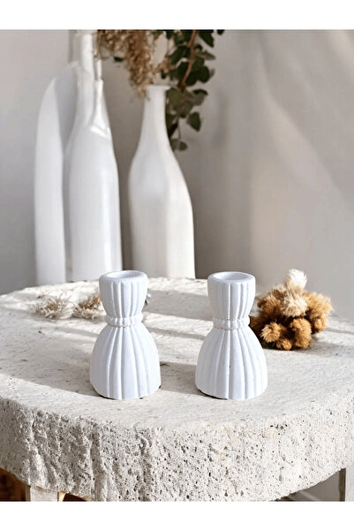 ÇİMEN HOME Dekoratif Minimalist 2 li Şamdan Mumluk, Beyaz Mumluk, Tealight Mu...