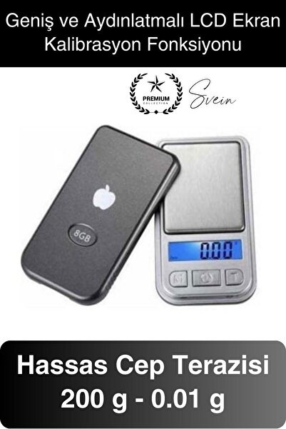 Svein Premium Pilli Mini Hassas Cep Terazisi Tartı 200 g Kapasite 0.01 g Kuyu...