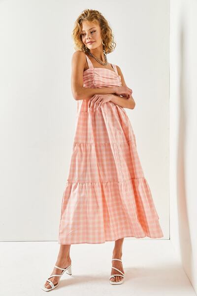 Olalook Γυναικεία ρόμπα σε πούδρα Λεπτομερές καρό μίντι φόρεμα ELB-19001957