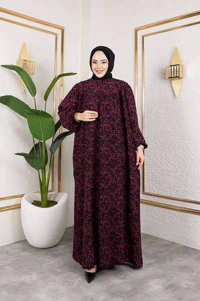 Nevayla Moda Φόρεμα με μοτίβο βισκόζης με ρόμπα - Dusty Rose / E0126