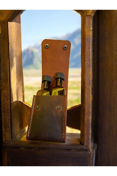 Exp-Outdoor Cam Şişe Seti (2'li) Deri Kılıflı Yağdanlık Kamp Piknik Mangal