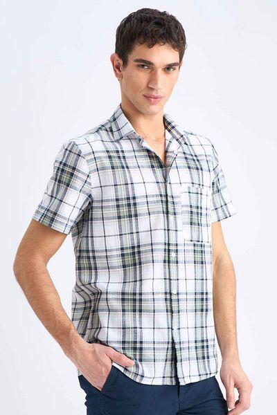 DeFacto New Season 100% Cotton Regular Fit Summer Polo Collar Checkered Short Sleeve Shirt