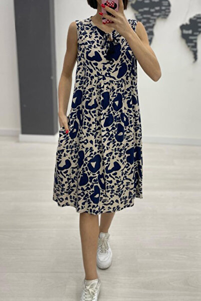 AYASOFYA OTANTIK Γυναικείο φόρεμα με λαιμόκοψη V, με σχέδια, τσέπες στο πλάι,...