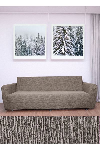 zilale 3 Kişilik Jakarlı Düz Desen Lastikli Koltuk Kılıfı Çekyat Koltuk Örtüs...