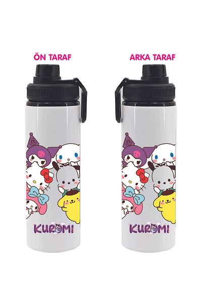 DKDZ SHOP Kuromiii Printed Metal Water Bottle Black 850ml.-028