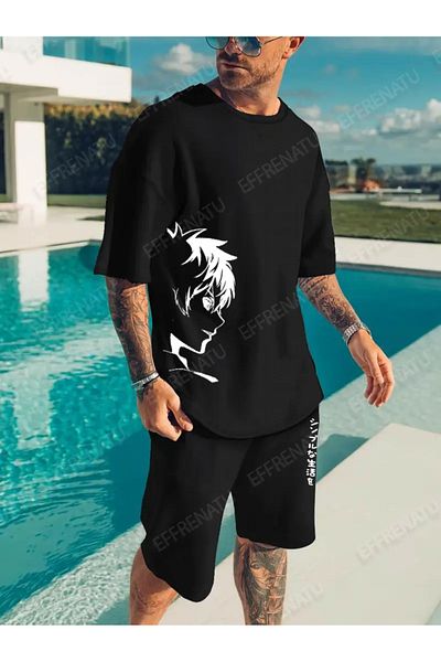 EFFRENATU Set of T-Shirts and Shorts with Print in Different Colors and Large Sizes