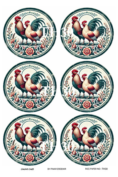 LİNEART Tavuk Horoz Serisi Pirinç Dekopaj Kağıdı No:TH30