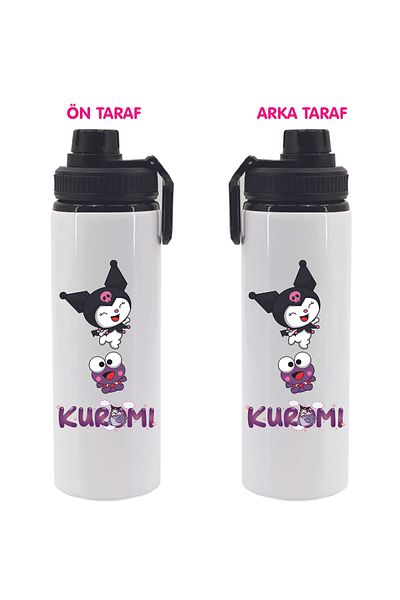 DKDZ SHOP Kuromi Printed Metal Water Bottle Black 850ml.-006