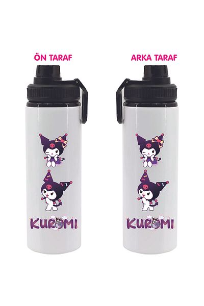 DKDZ SHOP Kuromiii Printed Metal Water Bottle Black 850ml.-019