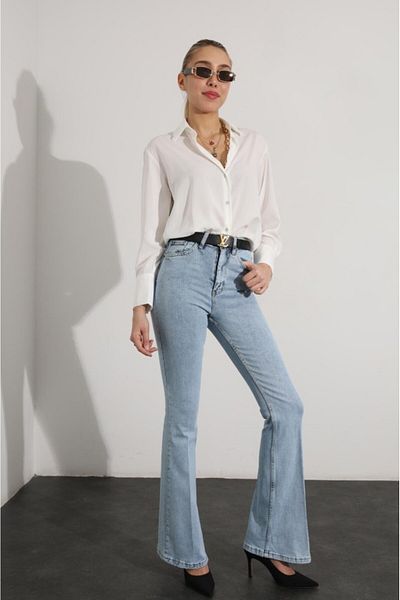 BEES JEANS Milano Light Snow Blue Flared Leg High Waist Power Lycra Tightening Jeans
