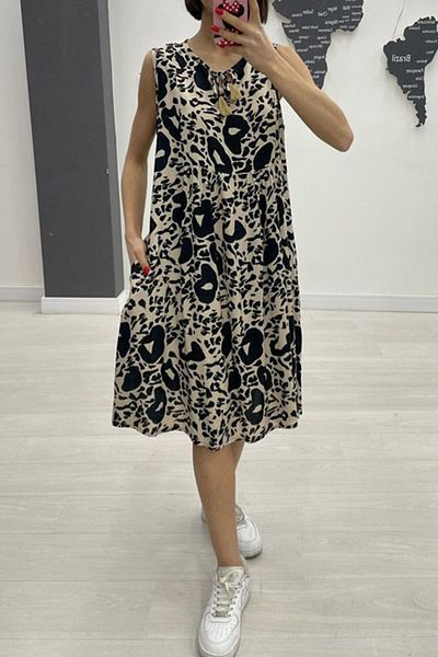 AYASOFYA OTANTIK Rochie midi neagră, fără mâneci, cu decolteu în V, cu buzunare laterale, cu decolteu în V