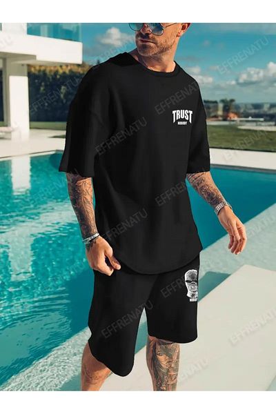 EFFRENATU Trendy Clothing Set of T-Shirts and Shorts with Print in Different Colors and Large Sizes