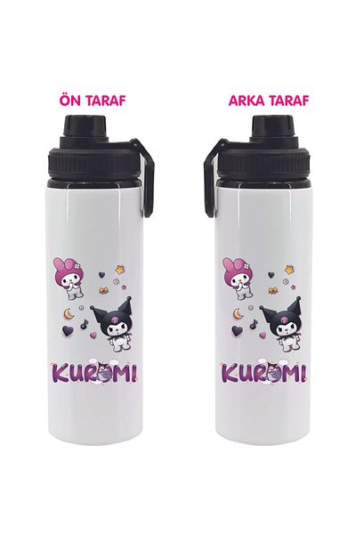 DKDZ SHOP Kuromiii Printed Metal Water Bottle Black 850ml.-016