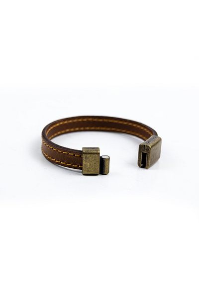 Atölyezümra Magnetic Real Leather Stitched Men's Bracelet